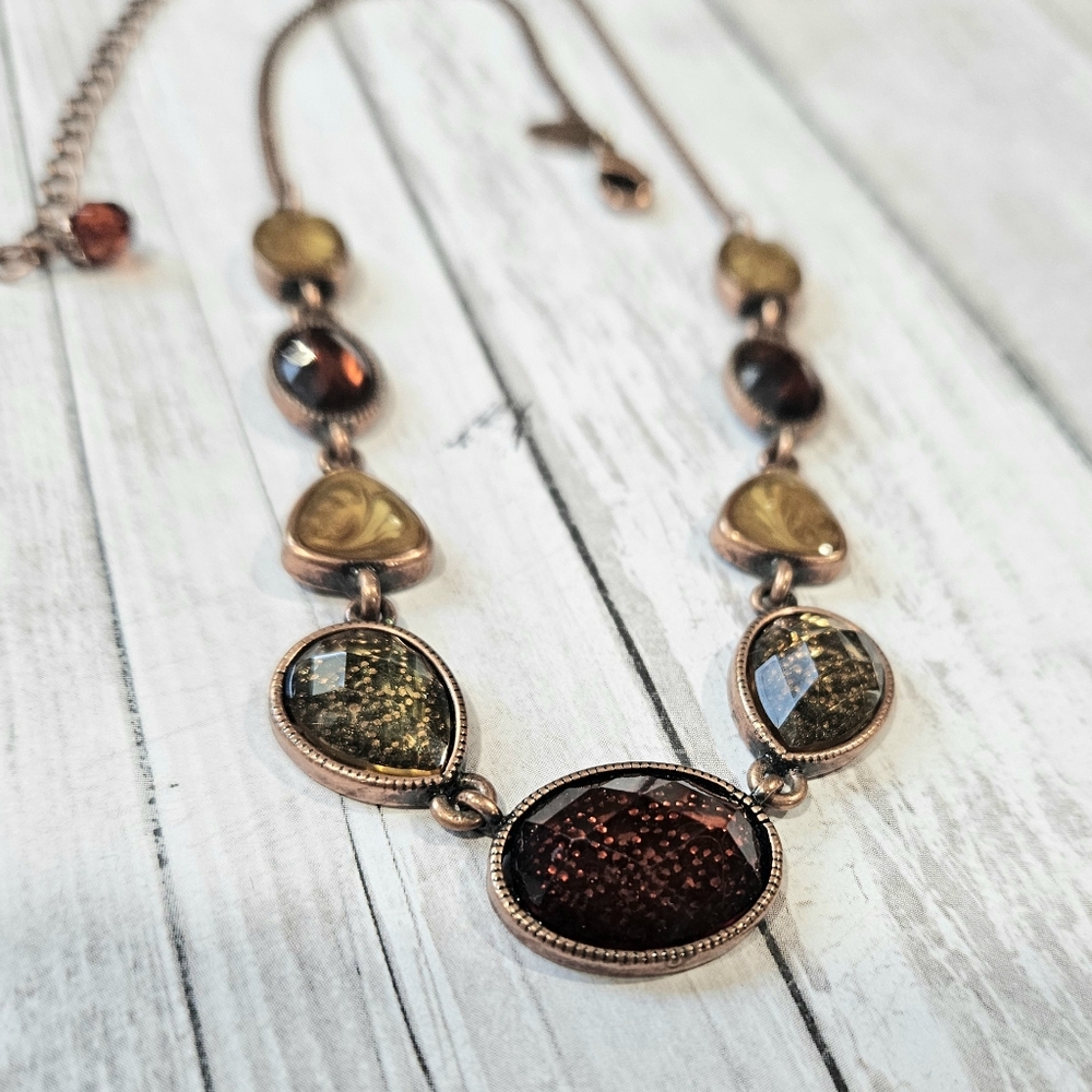 Pretty 2028 Copper & Warm Tones Necklace Autumn Fall Colors Adjustable EUC